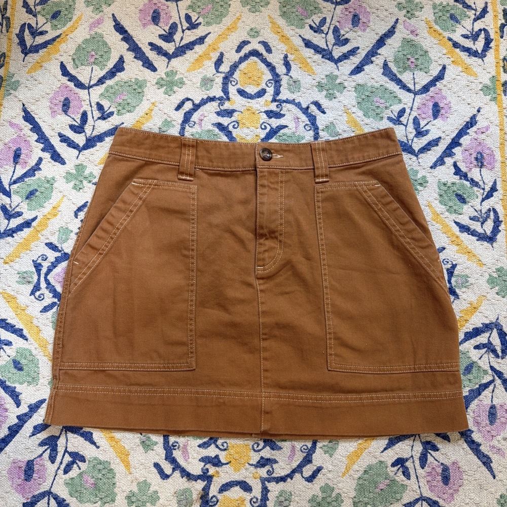 Old Navy Cotton A-Line Cargo Mini Skirt Brown Size 10 pockets Button Zip